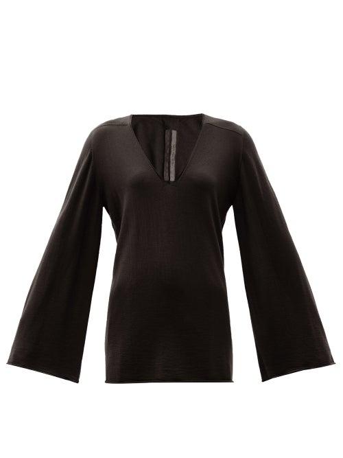 Matchesfashion.com Rick Owens - Flared-sleeve V-neck Wool Top - Womens - Black