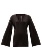 Matchesfashion.com Rick Owens - Flared-sleeve V-neck Wool Top - Womens - Black