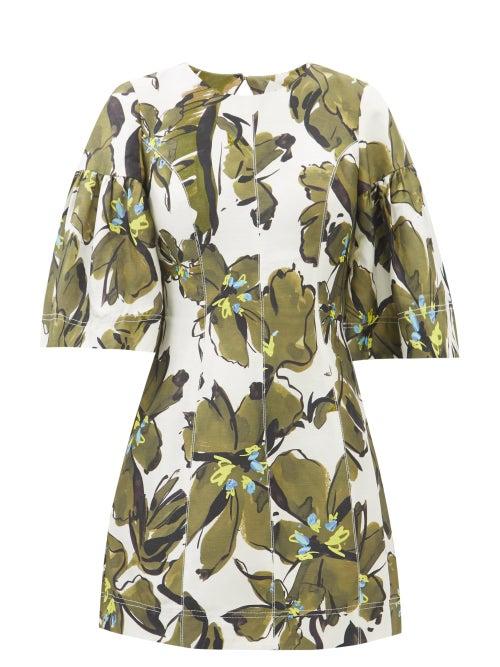 Aje - Oasis Floral-print Linen Dress - Womens - Green Print