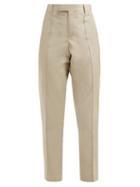 Matchesfashion.com Bottega Veneta - Pintucked Cotton Poplin Straight Leg Trousers - Womens - Beige