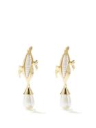 Shrimps - Baby Corn Faux-pearl Clip Earrings - Womens - Gold Multi