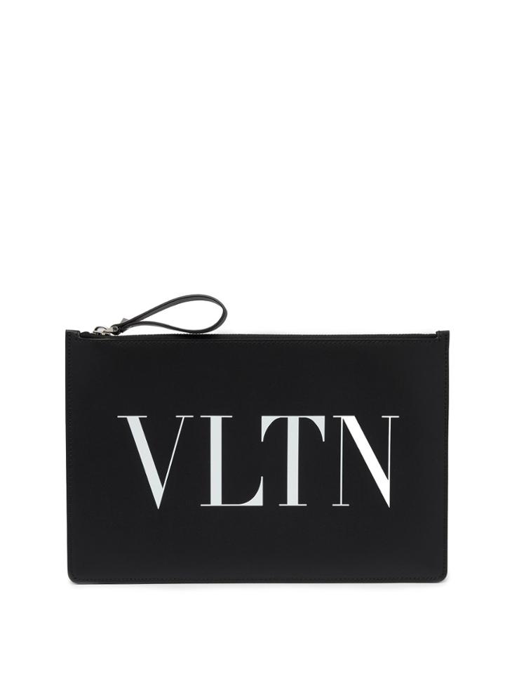 Valentino Vltn-print Leather Pouch