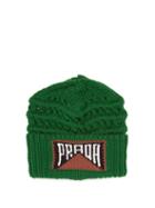 Matchesfashion.com Prada - Logo Knitted Wool Beanie Hat - Womens - Green