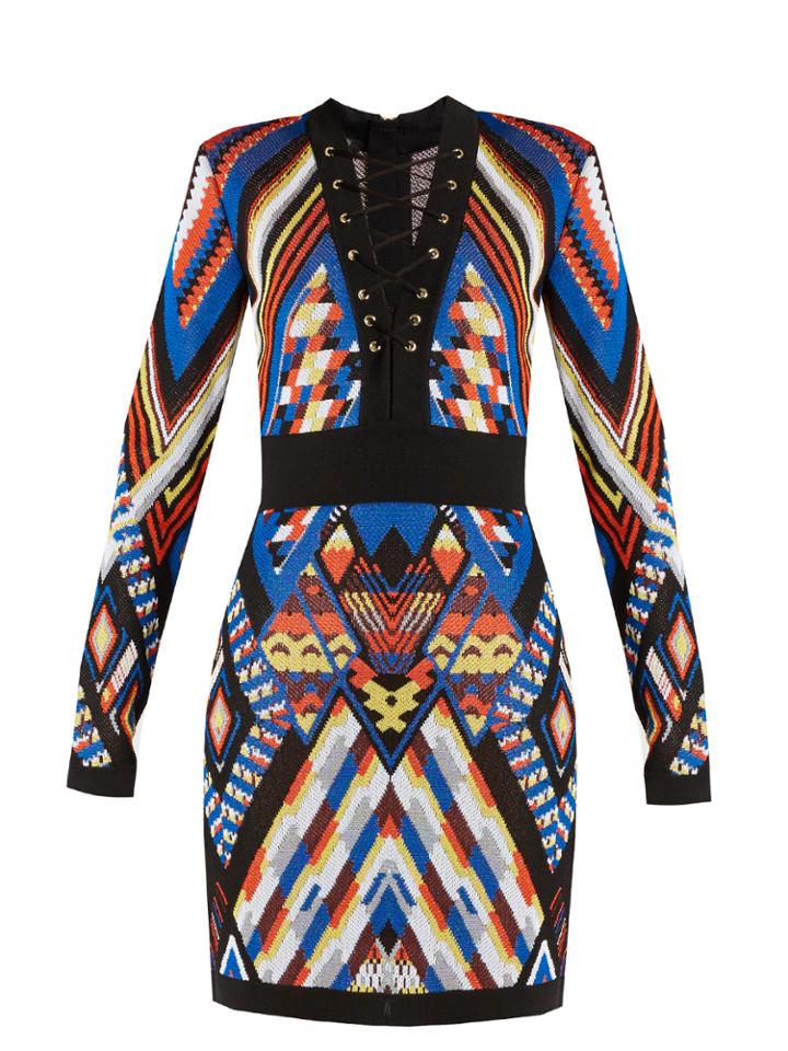 Balmain Geometric-pattern Knitted Dress