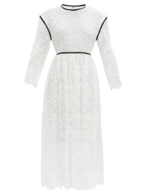 Matchesfashion.com Christopher Kane - Faux Leather-trim Broderie Anglaise Midi Dress - Womens - White