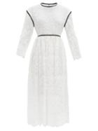 Matchesfashion.com Christopher Kane - Faux Leather-trim Broderie Anglaise Midi Dress - Womens - White