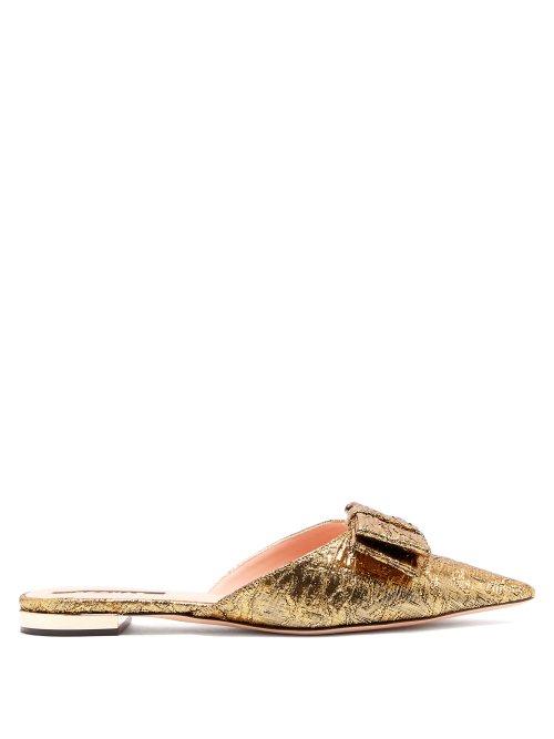 Matchesfashion.com Rochas - Floral Brocade Backless Loafers - Womens - Gold