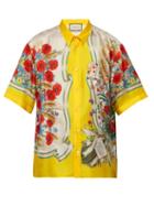Matchesfashion.com Gucci - Floral Print Silk Twill Shirt - Mens - Yellow Multi