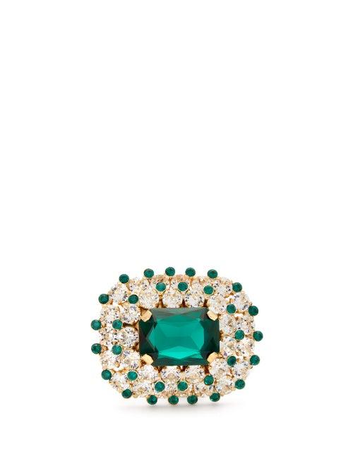 Matchesfashion.com Dolce & Gabbana - Glass Crystal Encrusted Metal Ring - Womens - Green