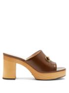 Matchesfashion.com Gucci - Houdan Horsebit Leather Platform Mules - Womens - Dark Brown