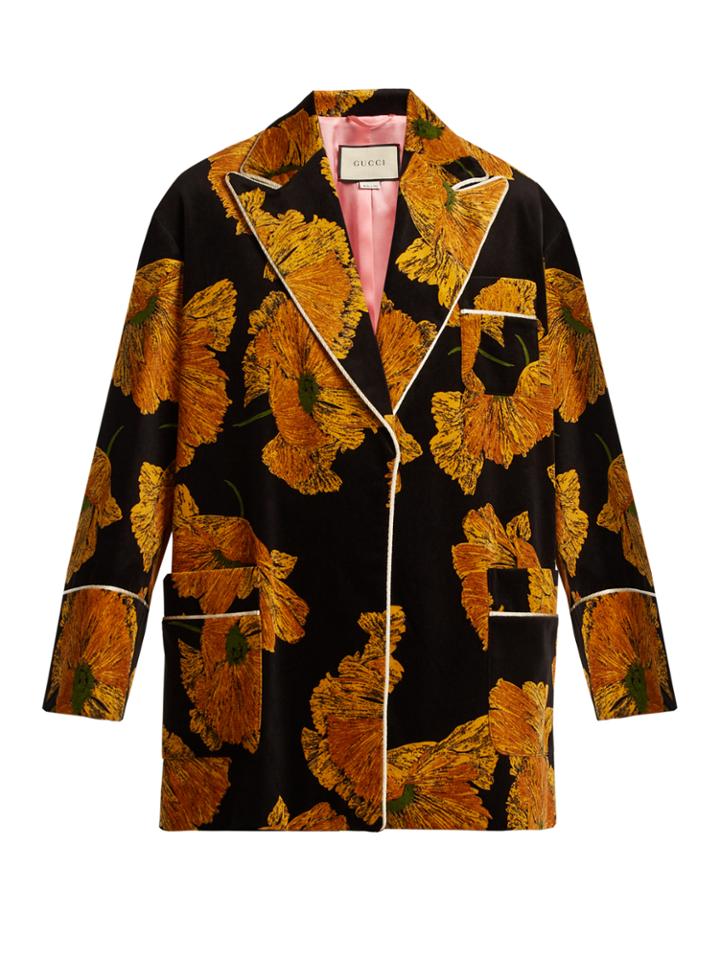 Gucci Poppy-print Piped-edge Velvet Jacket