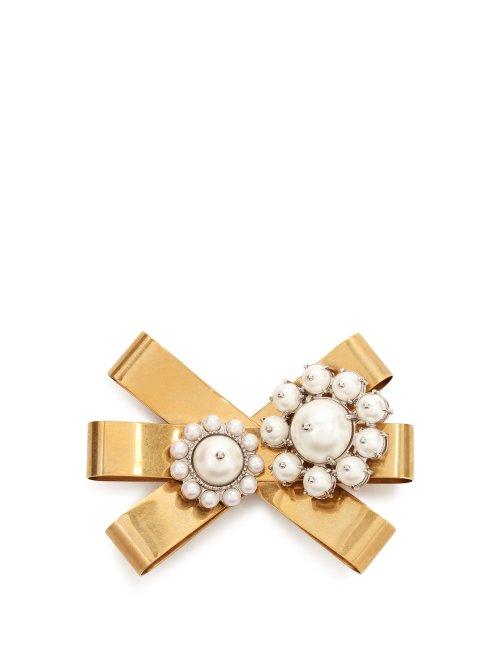 Matchesfashion.com Miu Miu - Faux Pearl Embellished Bow Brooch - Womens - White