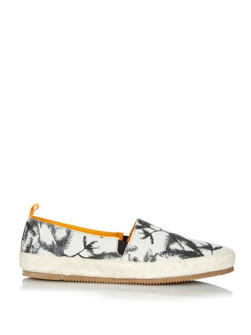 Mulo Palm Tree-print Brushed-leather Espadrilles