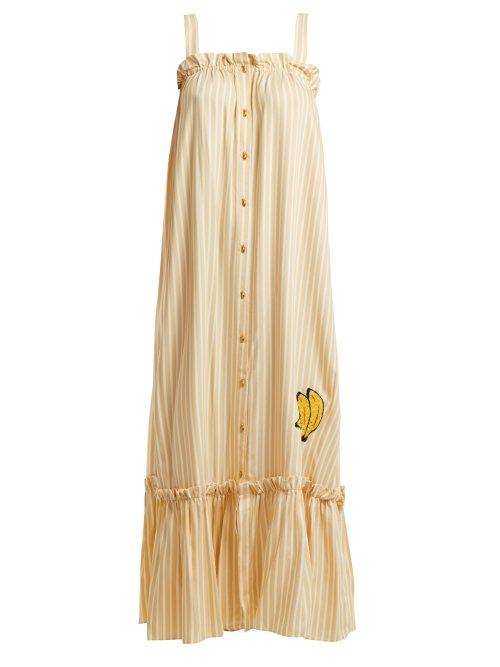Matchesfashion.com Adriana Degreas - Striped Embroidered Long Dress - Womens - Yellow Stripe