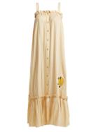 Matchesfashion.com Adriana Degreas - Striped Embroidered Long Dress - Womens - Yellow Stripe