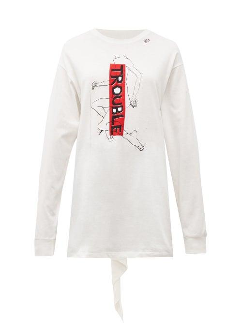 Matchesfashion.com Hillier Bartley - Trouble Back Tie Long Sleeve Cotton T Shirt - Womens - White Multi