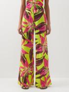 Louisa Ballou - Orchid-print Cotton-blend Wide-leg Trousers - Womens - Yellow Pink