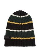 Matchesfashion.com Prada - Striped Virgin Wool Beanie Hat - Mens - Black Multi