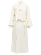 Matchesfashion.com Ann Demeulemeester - Tie-neck Balloon-sleeve Voile Midi Dress - Womens - White