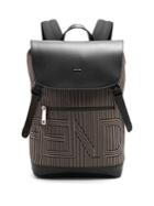 Fendi Optical-striped Canvas And Leather Backpack