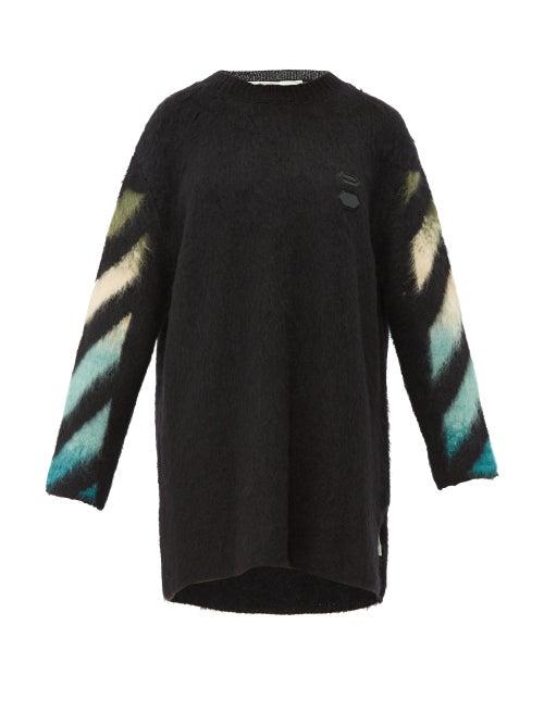 Matchesfashion.com Off-white - Logo Intarsia Wool Blend Sweater Dress - Womens - Black Multi