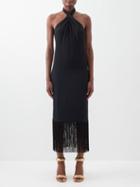 Taller Marmo - Merengue Halterneck Fringed Silk-blend Dress - Womens - Black