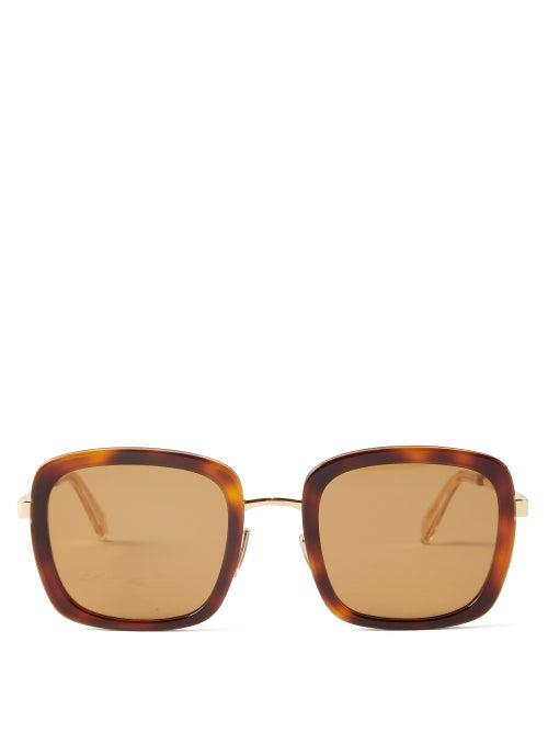 Celine Eyewear - Oversized Square Metal Sunglasses - Womens - Light Brown