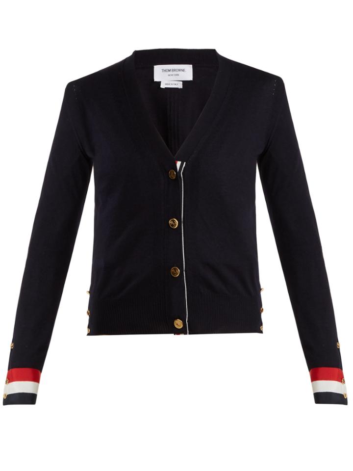 Thom Browne V-neck Striped-detail Wool Cardigan