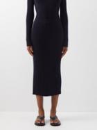 Allude - Ribbed-knit Cashmere Midi Skirt - Womens - Dark Navy