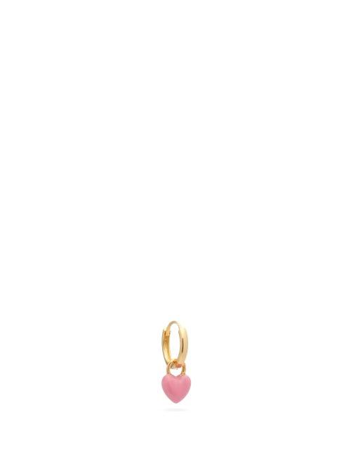 Matchesfashion.com Alison Lou - Heart Small Enamel And 14kt Gold Single Earring - Womens - Pink