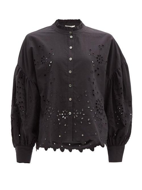 Matchesfashion.com Sea - Fern Broderie-anglaise Cotton-poplin Shirt - Womens - Black