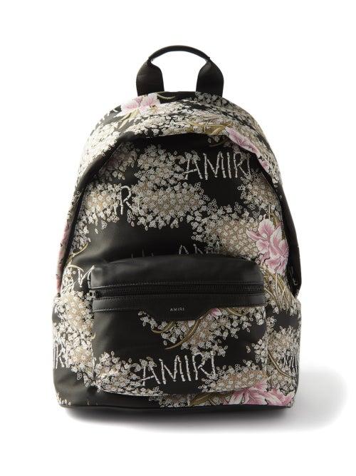 Amiri - Skeleton-logo Hibiscus-jacquard Nylon Backpack - Mens - Black