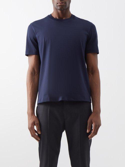 Brioni - Crewneck Cotton-jersey T-shirt - Mens - Dark Blue