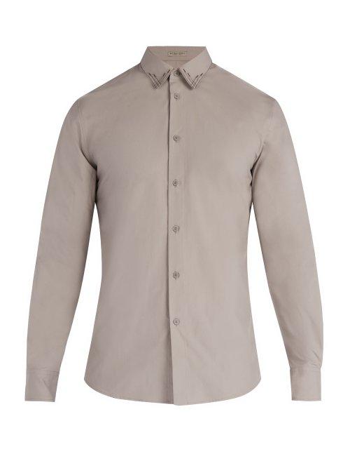 Matchesfashion.com Bottega Veneta - Stitched Detail Cotton Shirt - Mens - Dark Grey