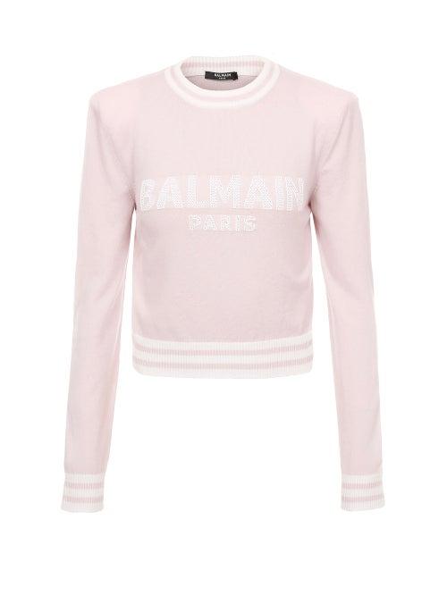 Ladies Rtw Balmain - Logo-jacquard Sweater - Womens - Pink
