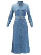 Matchesfashion.com Chlo - Embroidered-collar Belted Denim Shirt Dress - Womens - Denim
