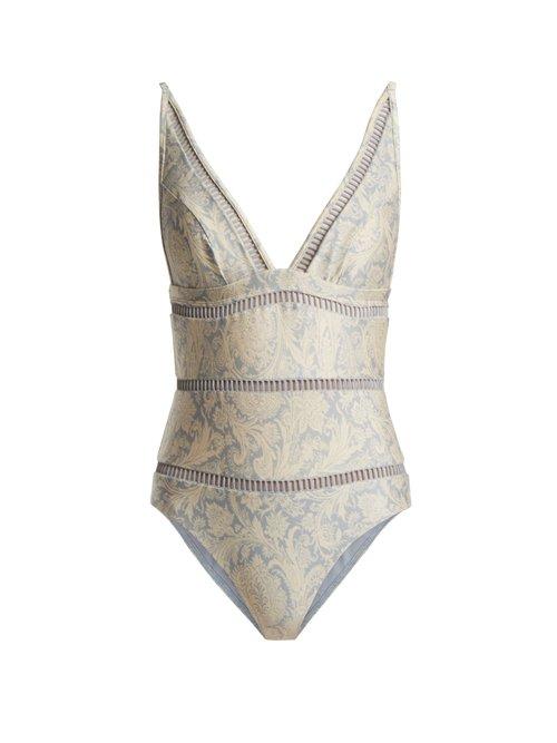 Matchesfashion.com Zimmermann - Helm Spice Paisley Print V Neck Swimsuit - Womens - Blue Multi