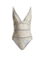 Matchesfashion.com Zimmermann - Helm Spice Paisley Print V Neck Swimsuit - Womens - Blue Multi
