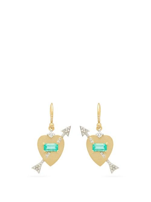 Matchesfashion.com Irene Neuwirth - Heart Emerald, Diamond & 18kt Gold Earrings - Womens - Yellow Gold