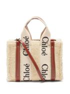 Chlo - Woody Small Shearling And Leather Cross-body Bag - Womens - Cream
