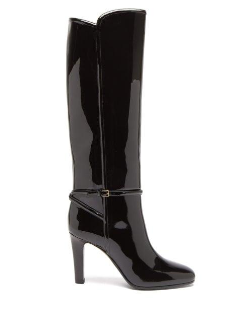 Matchesfashion.com Saint Laurent - Romy Knee-high Patent-leather Boots - Womens - Black