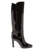 Matchesfashion.com Saint Laurent - Romy Knee-high Patent-leather Boots - Womens - Black