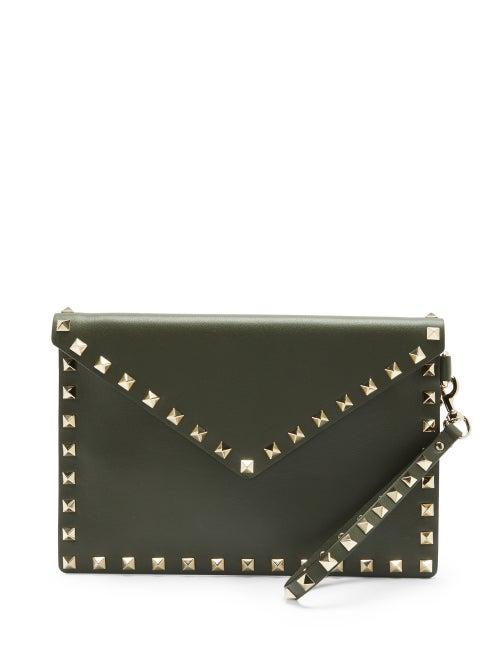 Matchesfashion.com Valentino Garavani - Rockstud Leather Pouch - Womens - Khaki
