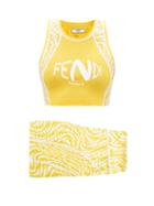 Ladies Activewear Fendi - Vertigo-print Cropped Top And Cycling Shorts - Womens - Blue Print