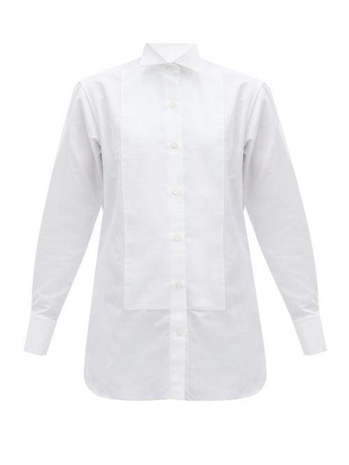 Matchesfashion.com Victoria Beckham - Basketweave-bib Cotton-faille Tuxedo Shirt - Womens - Cream