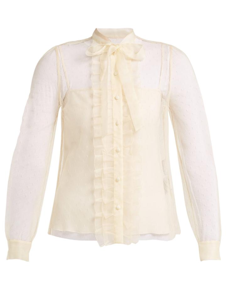 Redvalentino Ruffle-front Flocked Tulle Blouse