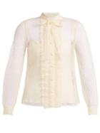 Redvalentino Ruffle-front Flocked Tulle Blouse