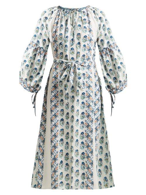 Matchesfashion.com D'ascoli - Caribe Balloon Sleeve Cotton Dress - Womens - Blue White