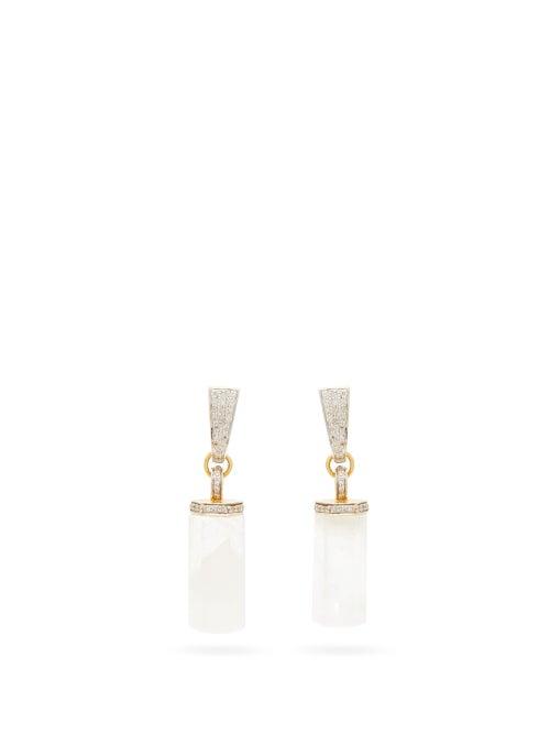 Jade Jagger - Moonstone, Diamond & 18kt Gold Drop Earrings - Womens - White Multi