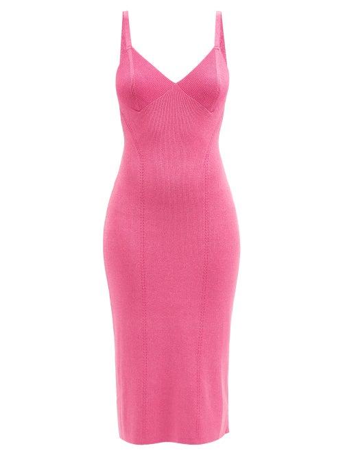 Staud - Quartz Lurex Bodycon Midi Dress - Womens - Pink